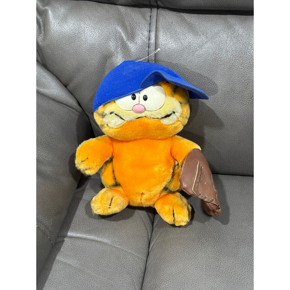 Garfield Plush Baseball Player Blue Hat Mitt Orange Cat Toy 9"